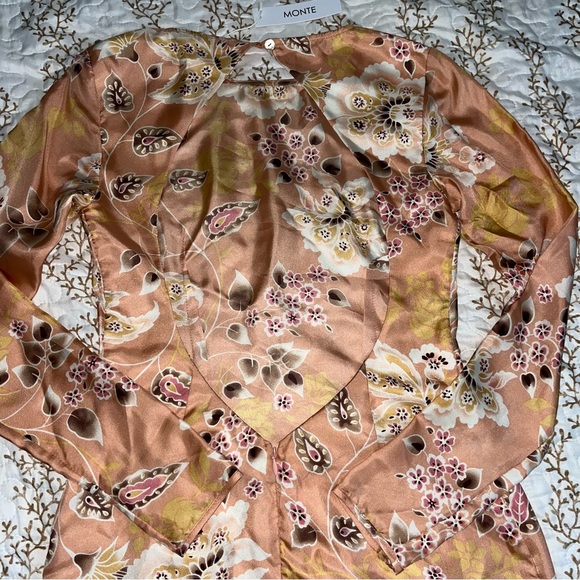 NWT SILK long sleeve formal dress pink floral print Open Back wedding guest - Picture 14 of 16